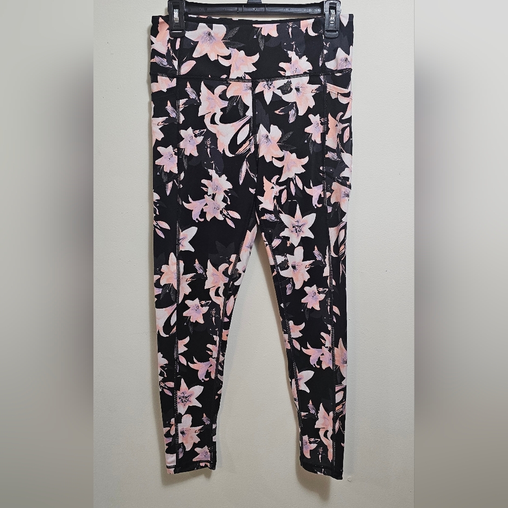 Victoria's Secret Floral Black and Pink Leggings‎ Size 12